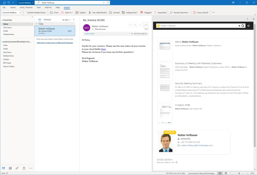 Mindbreeze Integration with Microsoft Outlook