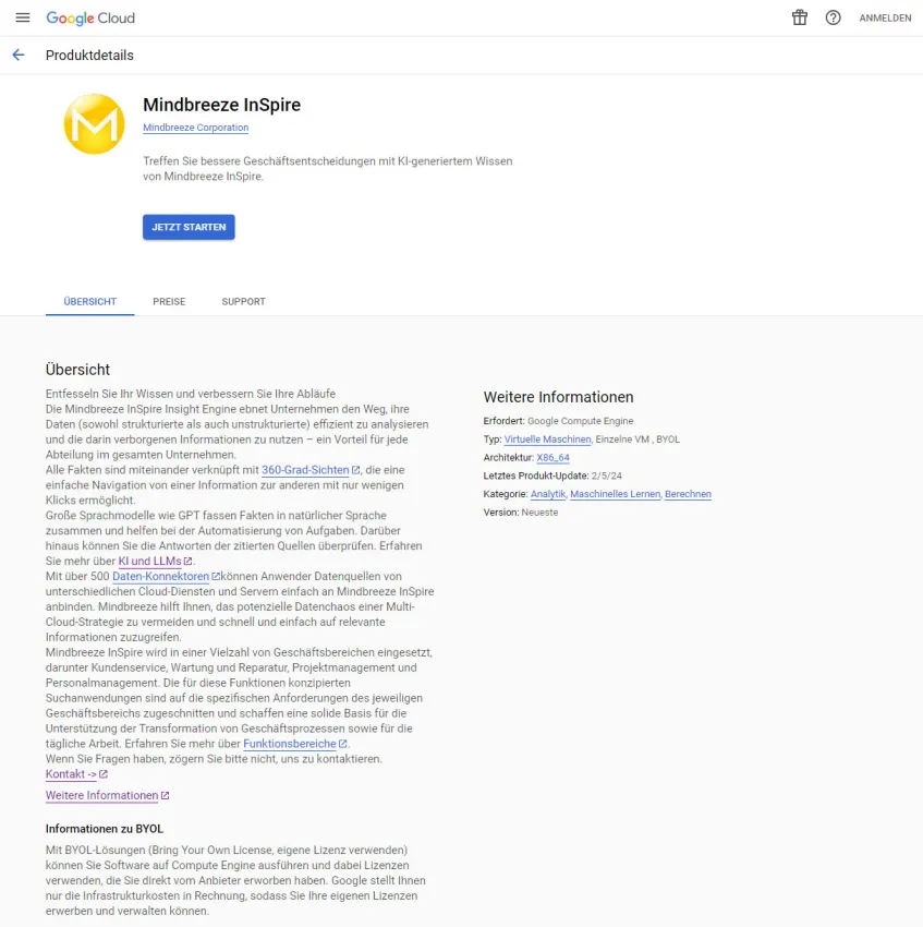 Screenshot Google Cloud Marketplace