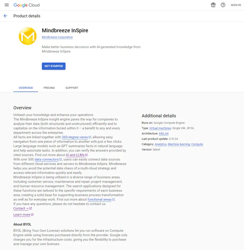 Screenshot Google Cloud Marketplace